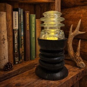 B&W Redneck Fairy Lamp Vintage Insulator Rustic CandleHolder